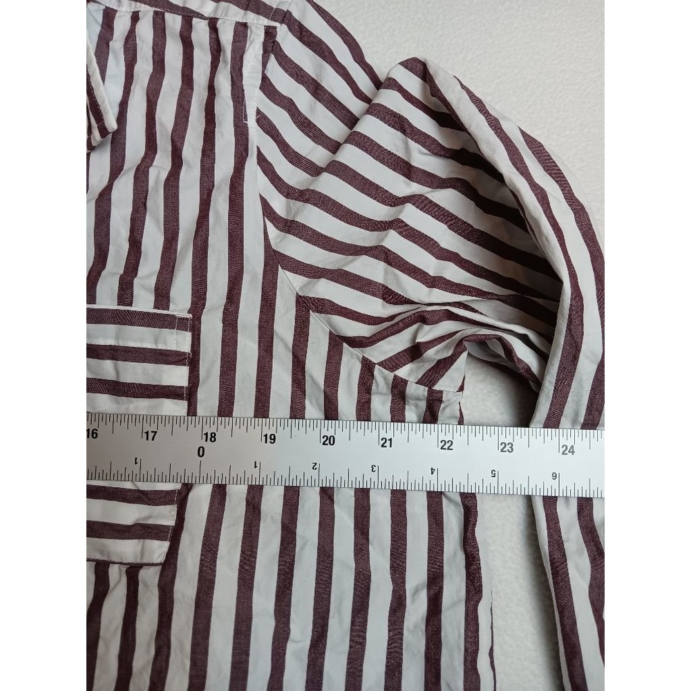 LOFT Womens L Striped Button Down Shirt 100% Cotton Long Sleeve Maroon White - Picture 3 of 5